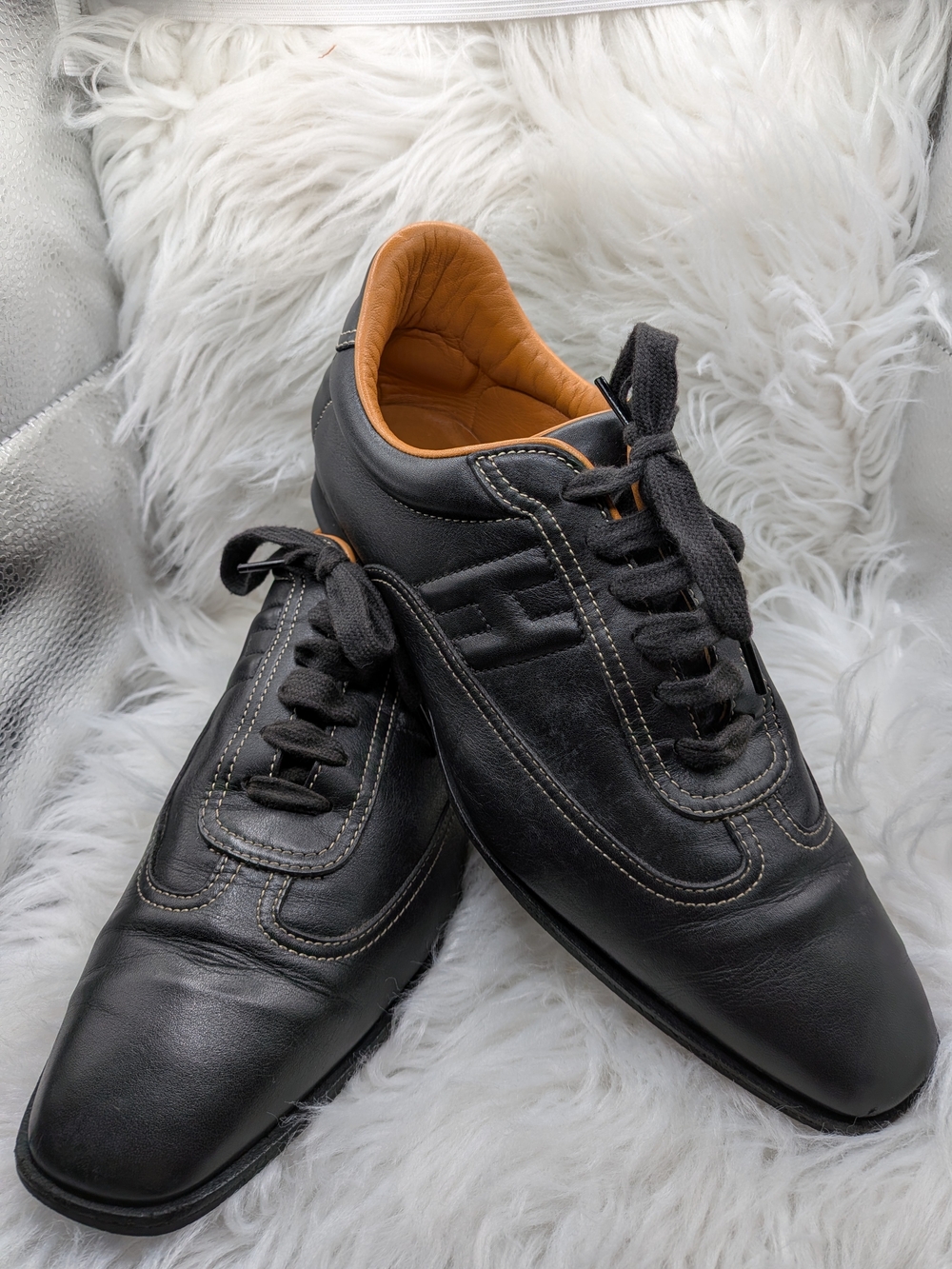 Hermès Men's Black Leather Sneakers – EU 38.5 – 5.5-6US Made in Italy - Picture 3 of 11